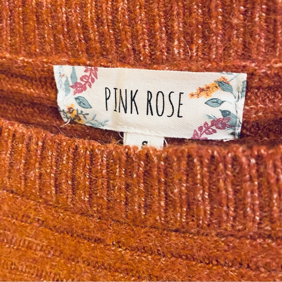 🪶3/$20 Super Soft! PINK ROSE Fuzzy Ribbed L/S Oversized Rust CrewNeck Sweater-S - Picture 5 of 16